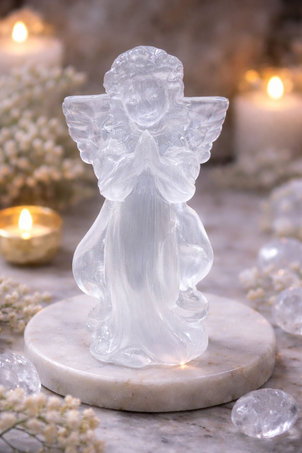 Pure Selenite Baby Angel (5 Inch) – Crystal Angel for Peace, Protection, Positivity & Vastu Placement