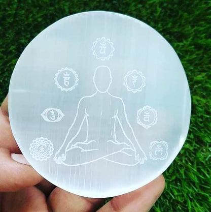 Selenite Energy Plate (Chakra / Sri Yantra / Om) – Crystal Charging & Energy Cleansing Board for Meditation, Healing & Positive Vibes