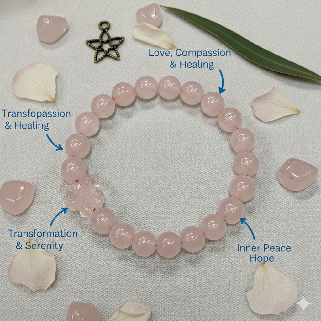 Healing Crystal Bracelet Combo – Rose Quartz, Clear Quartz & Amethyst | Love, Clarity & Protection Energy Bracelet