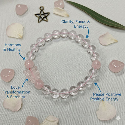 Healing Crystal Bracelet Combo – Rose Quartz, Clear Quartz & Amethyst | Love, Clarity & Protection Energy Bracelet