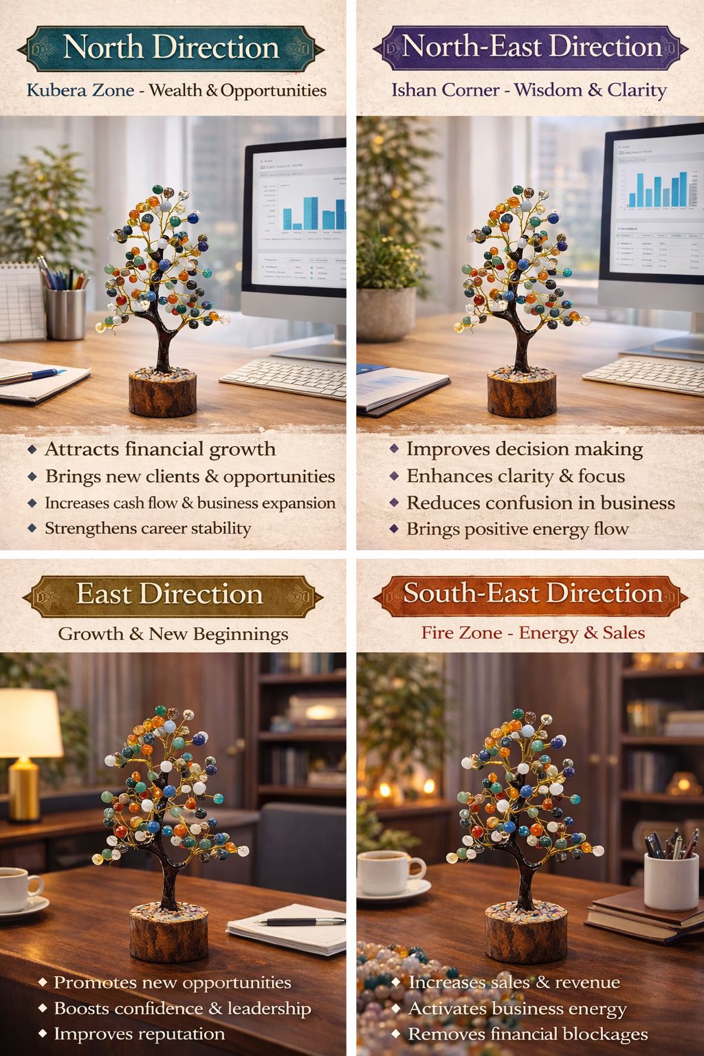 100 Beads Multi-Gemstone Prosperity Tree | Premium Vastu Crystal Tree for Wealth, Success & Positive Energy | Handcrafted Wooden Base Decor