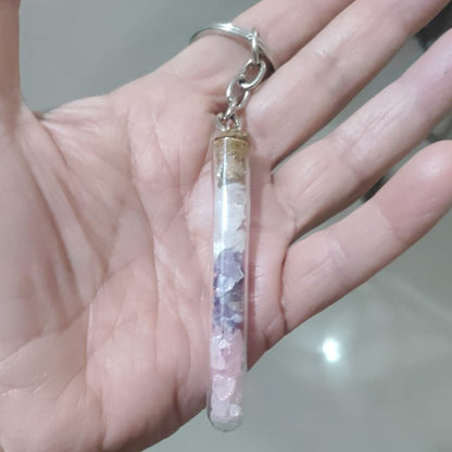 Triple Crystal Healing Bottle Keychain (Rose Quartz, Amethyst, Clear Quartz) – Love, Calmness & Positive Energy Charm | Spiritual Protection Key Ring