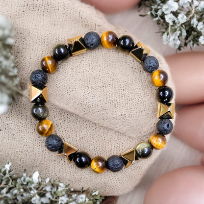 Triple Protection Bracelet for Men & Women | Tiger Eye, Black Obsidian & Hematite Crystal Bracelet | Protection from Negative Energy, Confidence, Grounding & Good Luck Bracelet