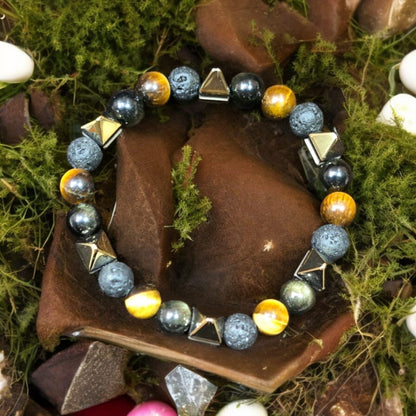 Triple Protection Bracelet for Men & Women | Tiger Eye, Black Obsidian & Hematite Crystal Bracelet | Protection from Negative Energy, Confidence, Grounding & Good Luck Bracelet