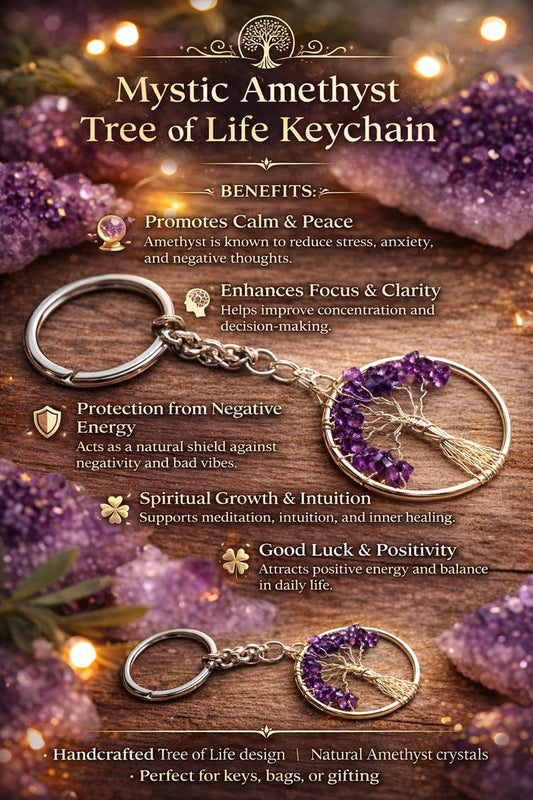 Tree of Life Crystal Keychain – Natural Healing Stone Keychain for Luck, Wealth, Protection & Positive Energy