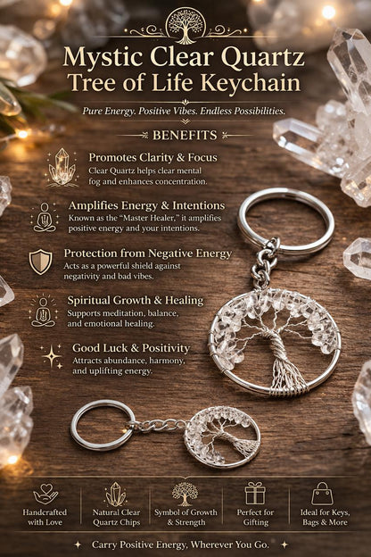 Tree of Life Crystal Keychain – Natural Healing Stone Keychain for Luck, Wealth, Protection & Positive Energy