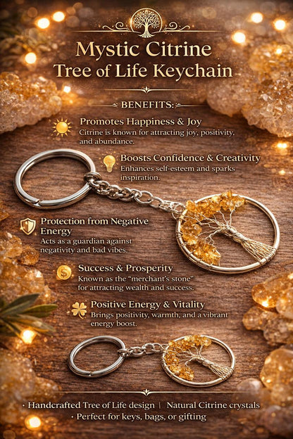 Tree of Life Crystal Keychain – Natural Healing Stone Keychain for Luck, Wealth, Protection & Positive Energy
