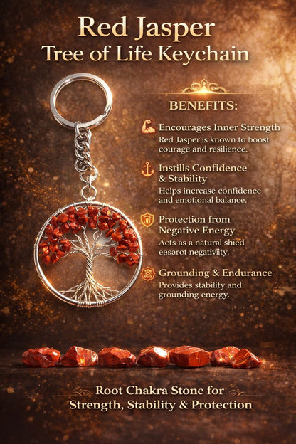 Tree of Life Crystal Keychain – Natural Healing Stone Keychain for Luck, Wealth, Protection & Positive Energy