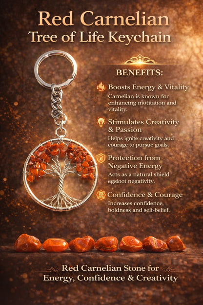 Tree of Life Crystal Keychain – Natural Healing Stone Keychain for Luck, Wealth, Protection & Positive Energy