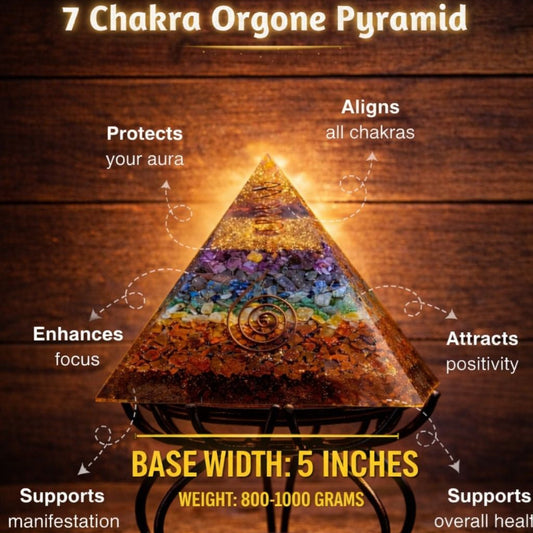7 Chakra Orgone Pyramid (800g–1000g) – Energy Healing Crystal Pyramid for Chakra Balancing, Aura Protection, Positivity & Manifestation | 5 Inch Vastu Meditation Pyramid