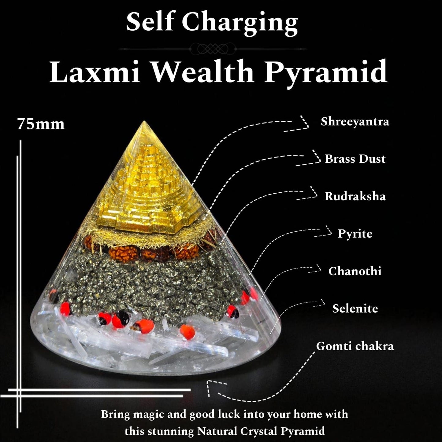 Self-Charging Laxmi Wealth Pyramid – 75mm Prosperity Energizer