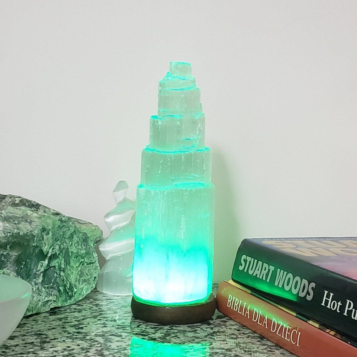 Selenite Tower Lamp with Multicolor LED Light | Aura Cleansing Crystal Lamp for Peace, Positivity & Abundance